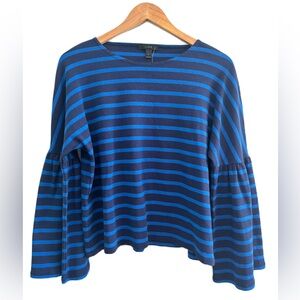 J.Crew Navy and Royal Blue Bell Sleeve Cotton Top Size Medium NWT